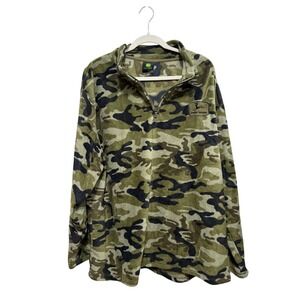 John Deere Mens XXL Camo Fleece Quarter Zip‎ Pullover Woodland Camouflage Jacket